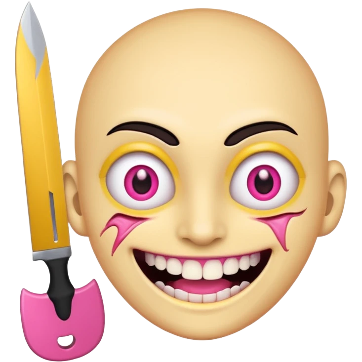 face with a wide slasher smile, pink and yellow eyes emoji