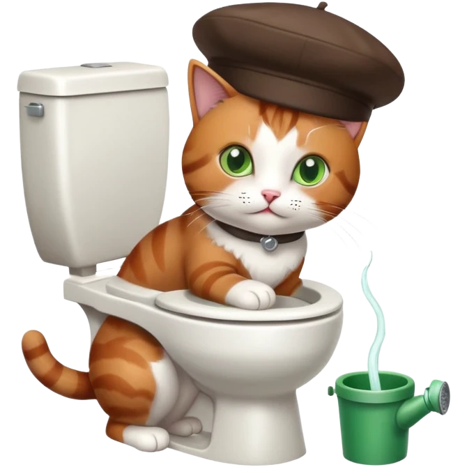 Cat flushing a toilet wearing a beret emoji