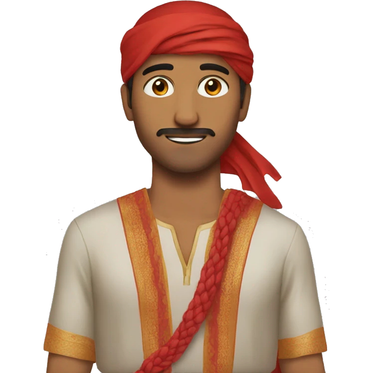brown man wearing red chunni and also holding it with his hands emoji