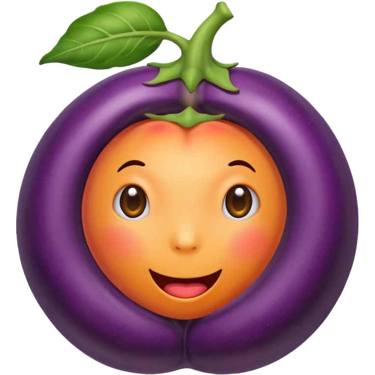 an eggplant peeking out from a peach, fun and colorful, emoji style emoji
