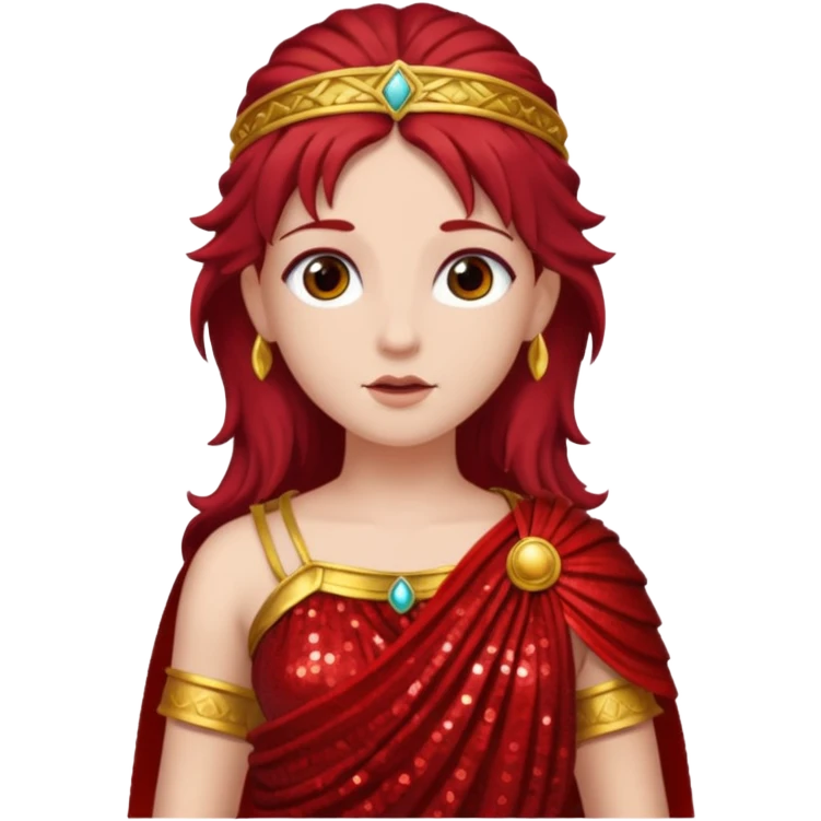 Vesta, Goddess from Hearth Roman Deities with long dark red hair, red sequin toga emoji