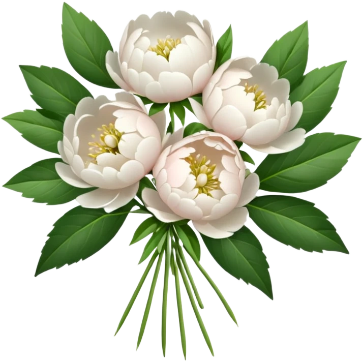 White bouquet of peonies and green leaves  emoji