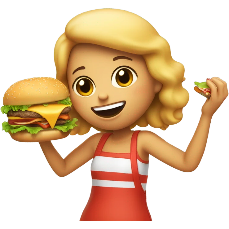 A girl eating a burger emoji