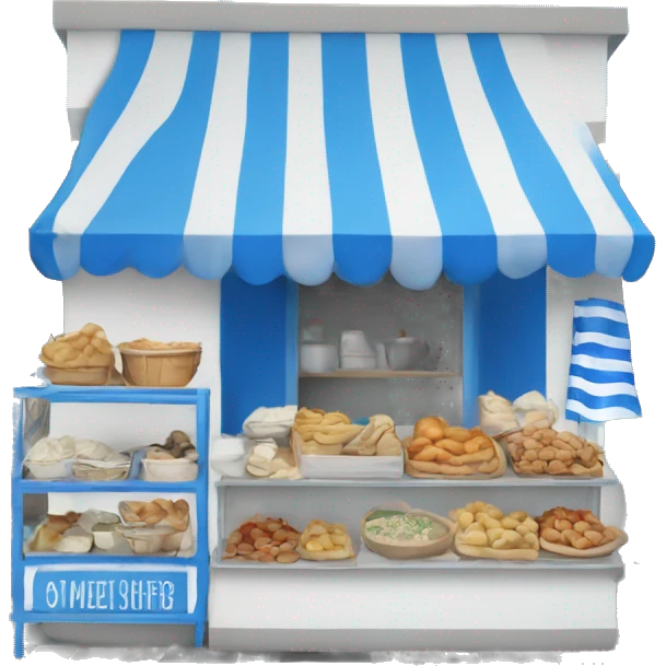 Greek street food shop with blue and white  emoji