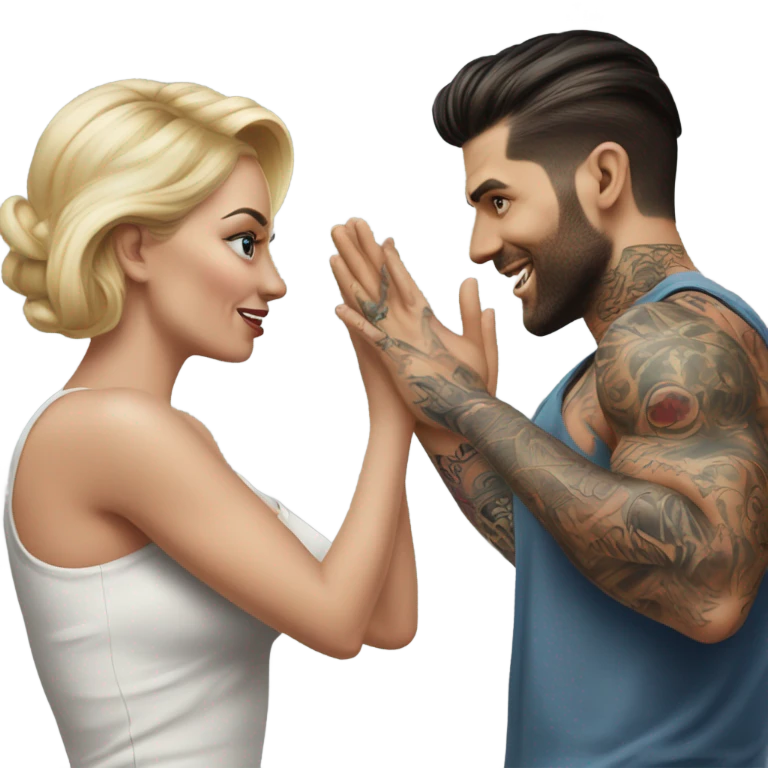 Hyper Realistic beautiful woman slapping a very handsome tattooed man emoji