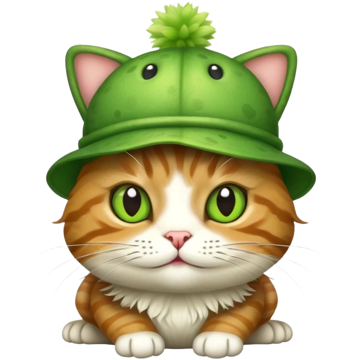 a cat wearing a frog hat emoji