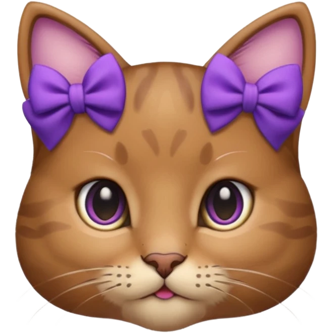 Brown kitty with a one purple bow on the side of her ear emoji