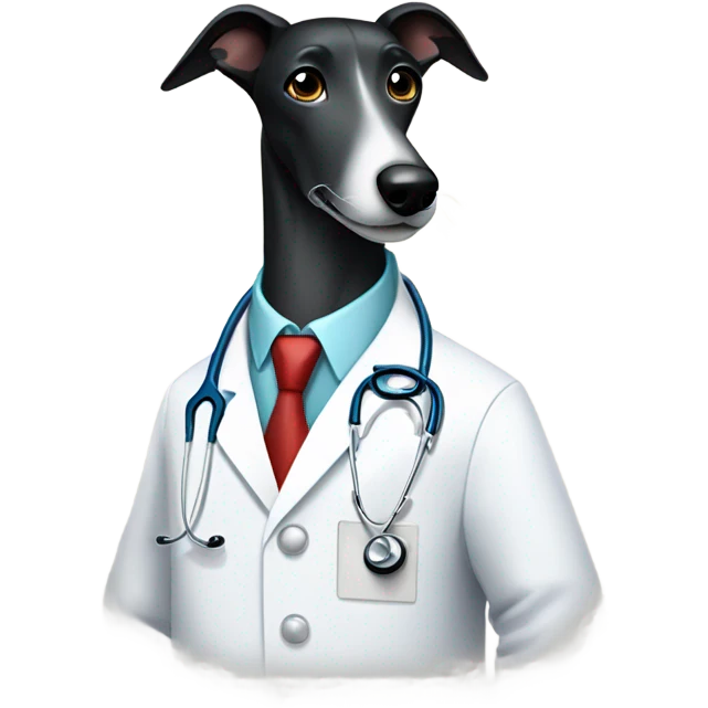 Black greyhound in doctor coat emoji