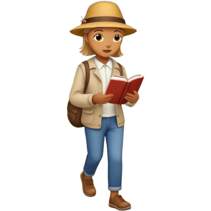 someone who's walking on a path and the person is reading a panel to learn about a flower emoji