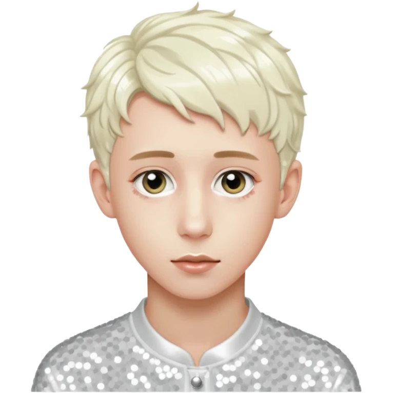 Troye Sivan with platinum blonde hair, white sequin outfit emoji