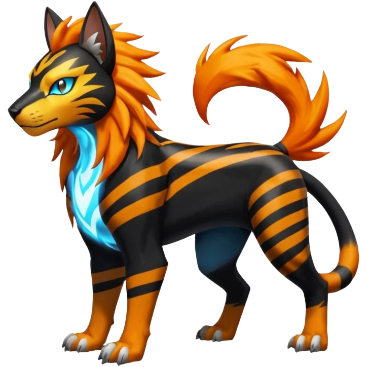 Shiny Glowing Legendary Epic Pyroar-Torracat-Luxray-Tigress-Houndoom-Liger-Hybrid-Fakemon-hybrid-Creature (full body) emoji