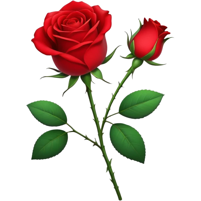 Generate a high-quality image of a single rose flower with stem and leaves, realistic color and shading, smooth gradient colors, no human figures, no facial features, no brand markings, simple white background, high-resolution.
 emoji