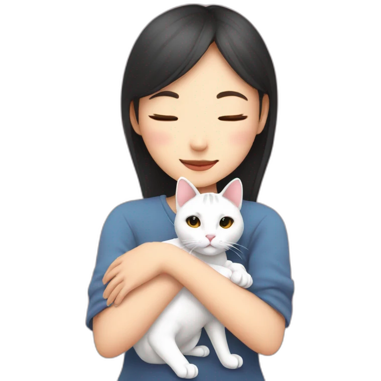 cat cuddles asain human girl emoji