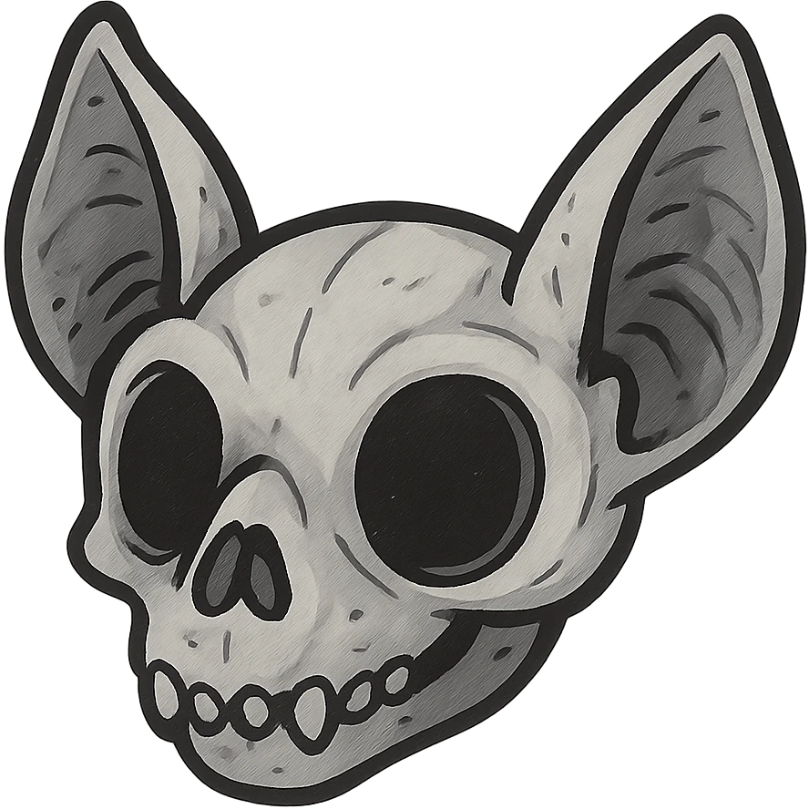 stylized bat skull whitish-gray cartoon look with large black eye sockets and small nose cavity emoji