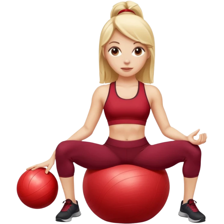 A blonde white Pilates girl in dark red clothes with fitness ball emoji