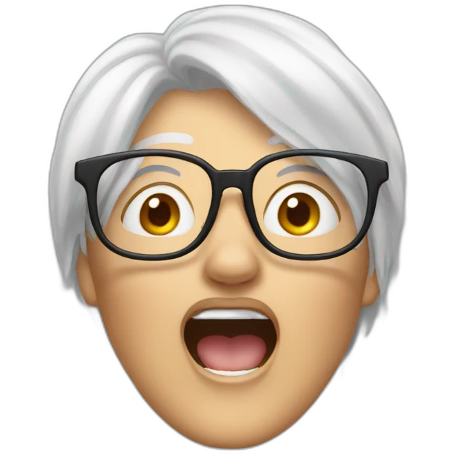 White haired Woman with glasses shouting emoji