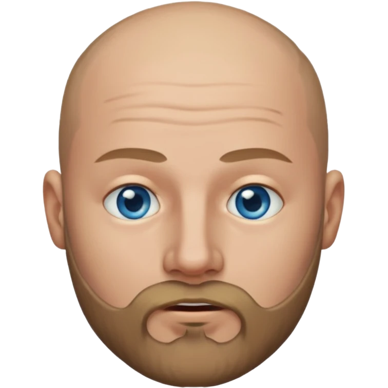 Shaved head with dark blonde beard and blue eyes with mouth closed emoji
