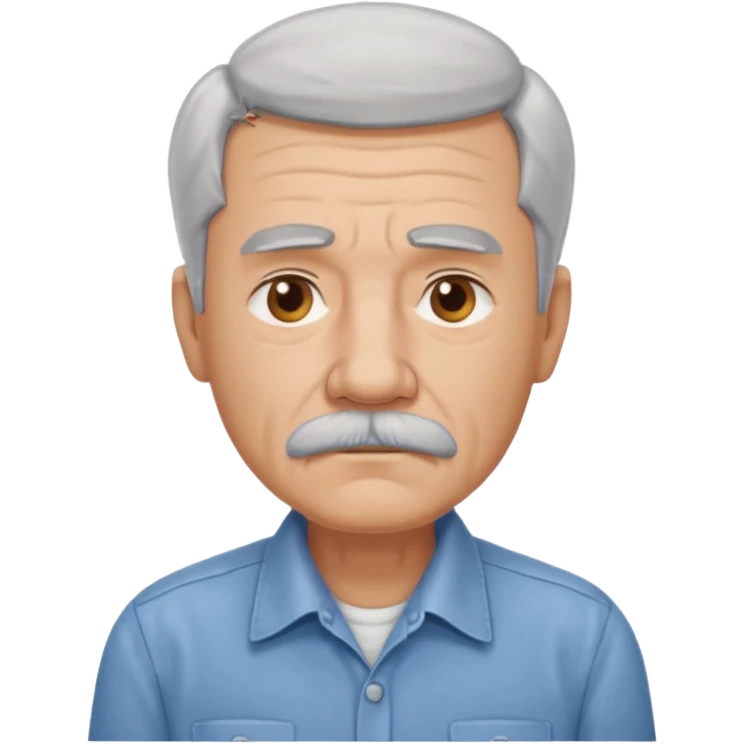 Old man with gray hair and mustache and working shirt a little sad emoji