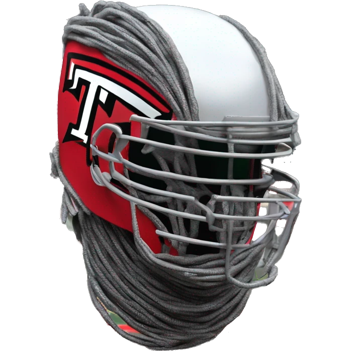 Texas-tech-red-raiders barber wire covered gunmetal tattooed battle helmet Mohawk multi color white silver 3d emoji