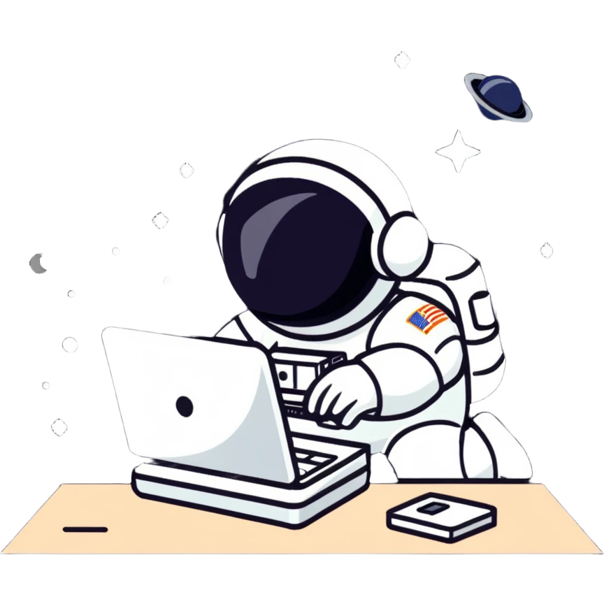 astronaut with a computer, floating among stars emoji