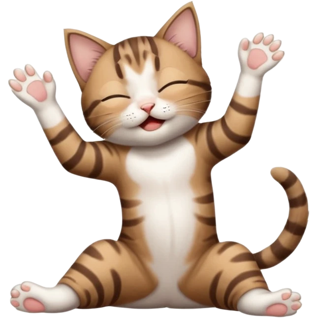 dark brown tabby and white kitten with his eyes closed whilst in funny positions stretched out and  upside down emoji