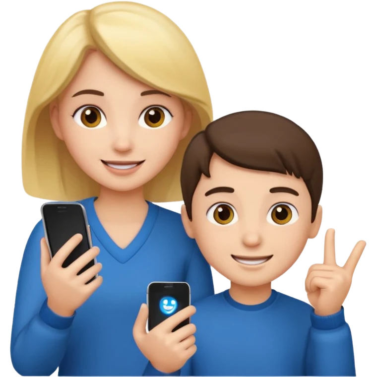 Make an emoji of a girl who is teaching a boy how to make emojis - girl is giving instructions and boy is on phone learning how to make emojis. emoji