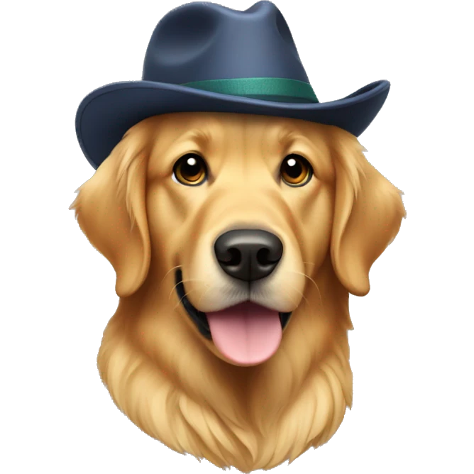 Golden retriever wearing a hat emoji