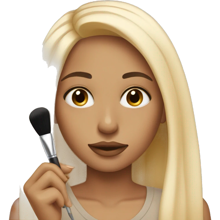Girl with straight blonde hair brown eyes doing makeup emoji