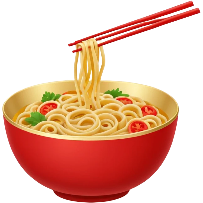 Chinese cuisine humanless avatar in bright emoji-style illustration. Noodles bowl, red and gold colors, simple shapes, flat design, bold and energetic. emoji