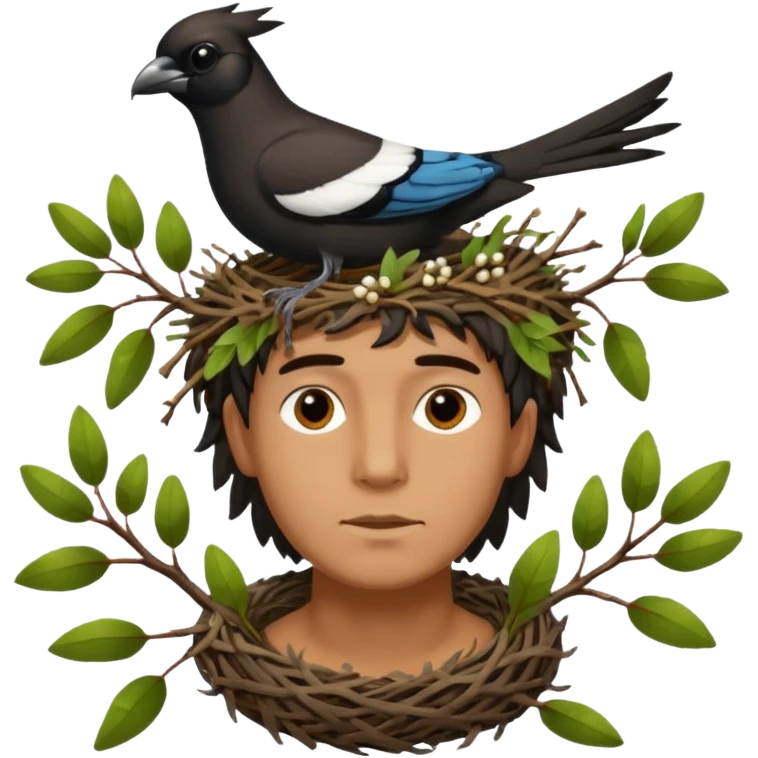A man who has a magpie birds nest on top of his head for hair emoji