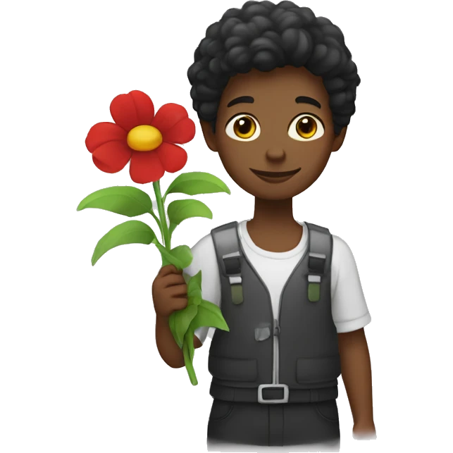 Un garçon noir qui tend une fleur  emoji