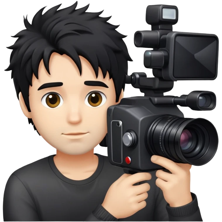 a man with black messy hair with one camera emoji