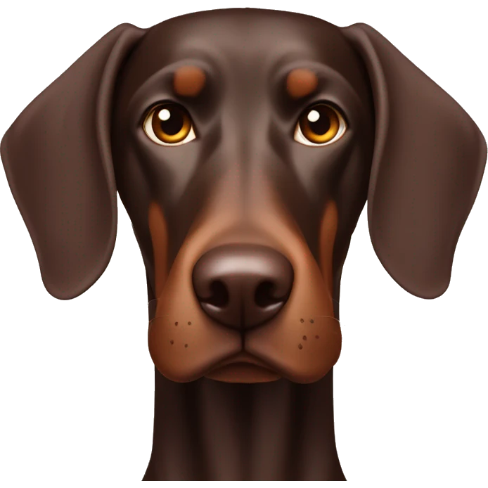 Strong male chocolate Doberman with large floppy ears emoji