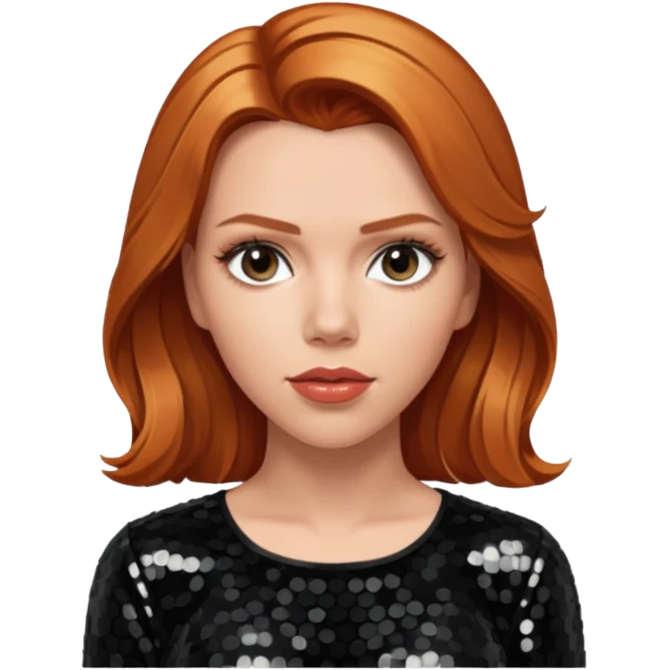 Scarlett Johansson with long reddish blonde hair, black sequin outfit emoji