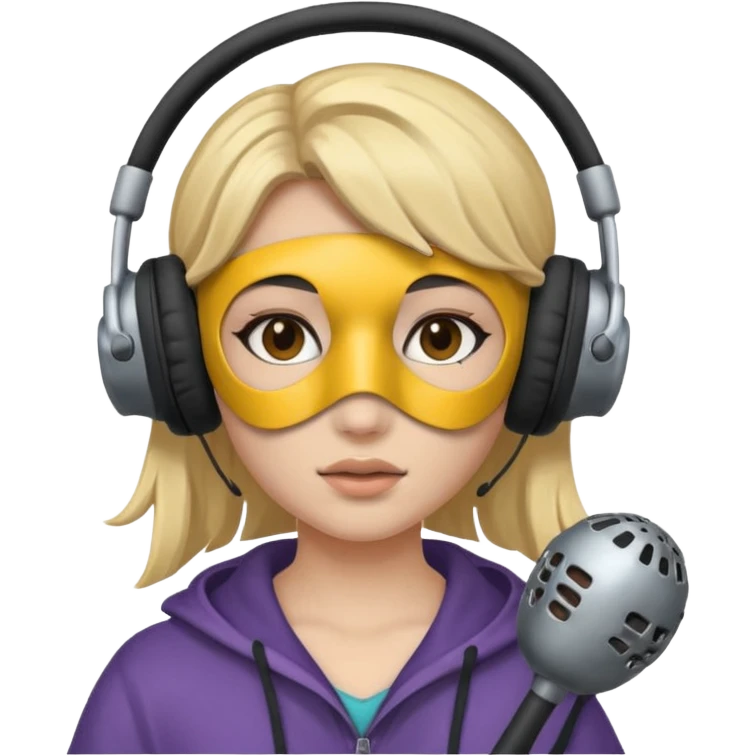 A girl whit a headphones and a mace mask in her face emoji