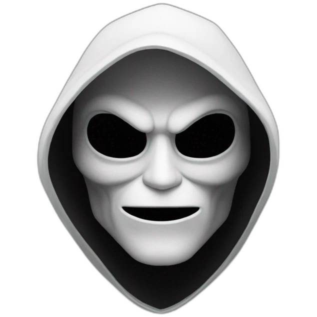 black cloaked hacker white imp head with money emoji emoji