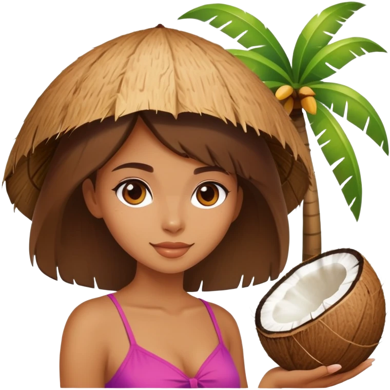 beautiful girl on the beach with coconut  emoji