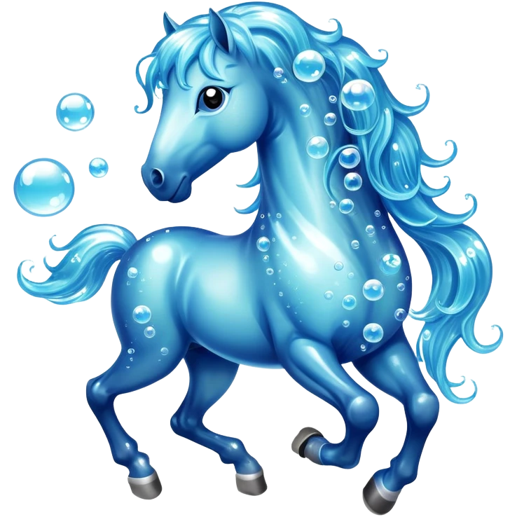 A magical horse made entirely of transparent bubbles and water, with a flowing mane of small bubbles emoji