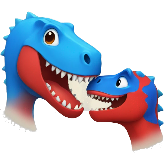 One blue and one red dinosaur kissing each other  emoji