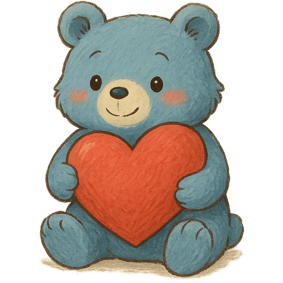 blue bear holding a heart emoji