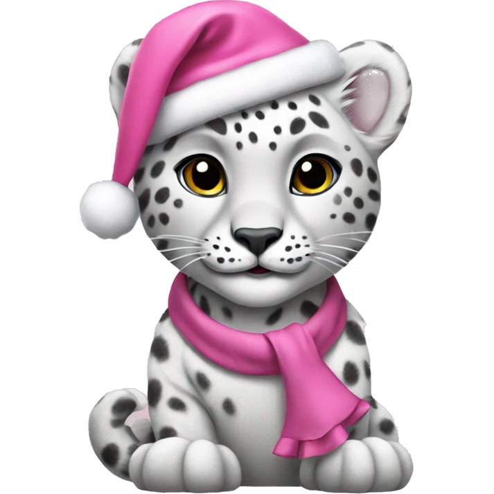 a white snow leopard wearing a pink christmas hat and dress emoji