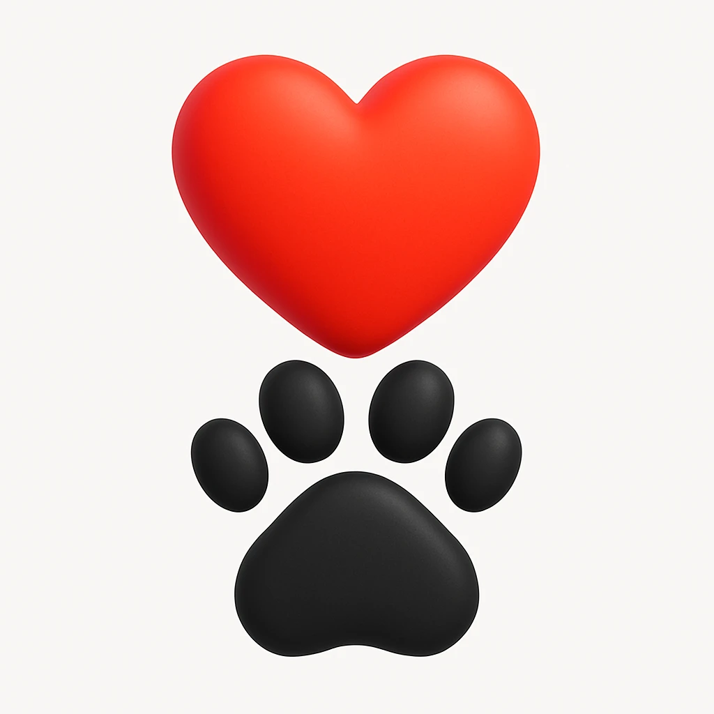 Make it microsoft style 3d fluent emojis: Stack the two black puppy paws vertically, keep the heart and original style emoji