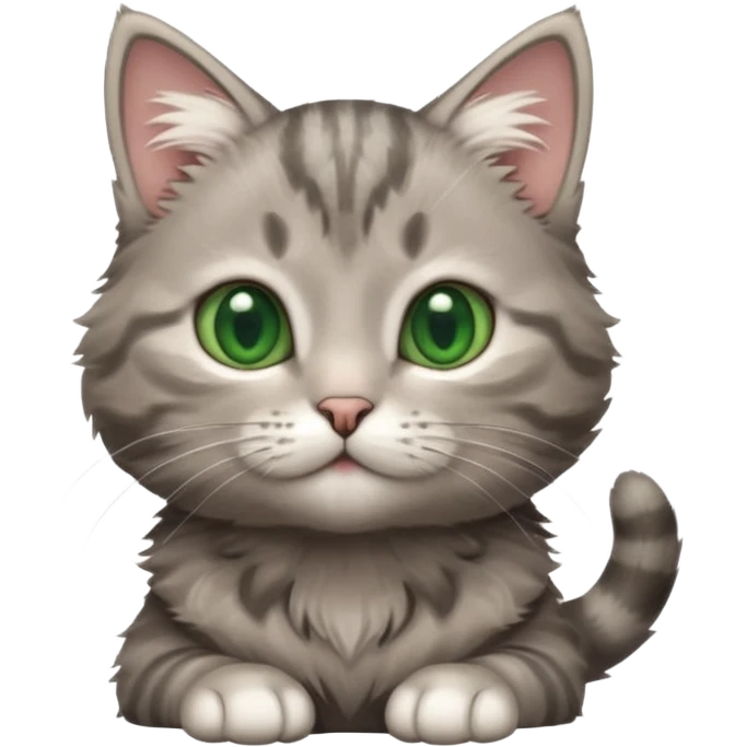 A high-resolution photo-realistic digital illustration of a grey tabby cat kitten, chest upward emoji