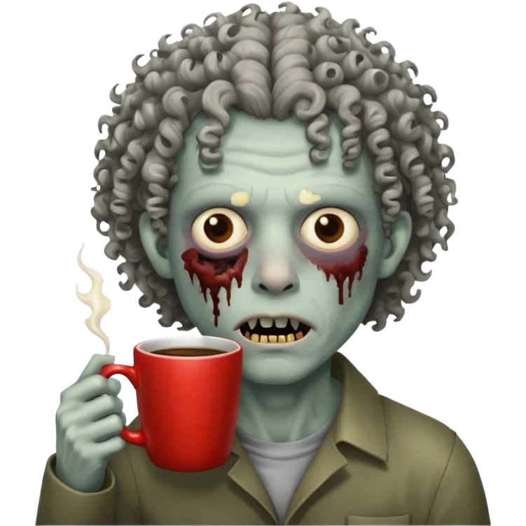 curly man zombie drink coffe emoji