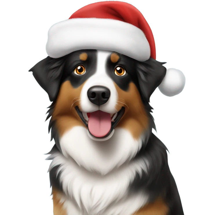 Australian shepherd wearing Santa hat emoji
