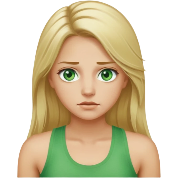 Female, long blonde hair, green eyes, sweating a lot, wearing a tank top emoji