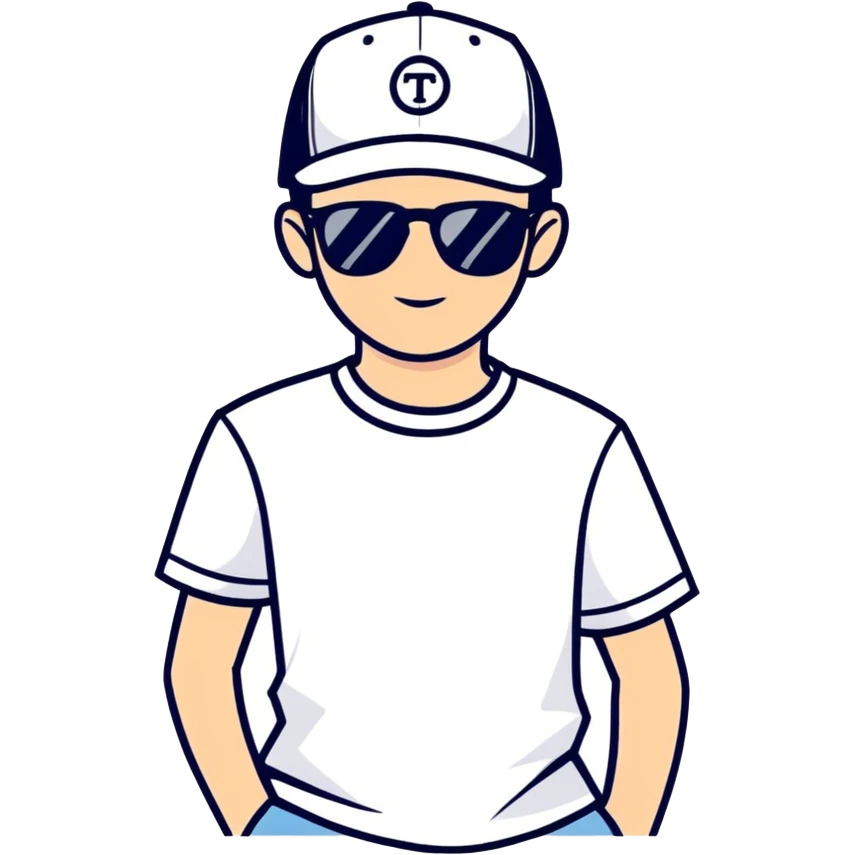 White boy with sunglasses and cap in sign next line on tshirt  emoji