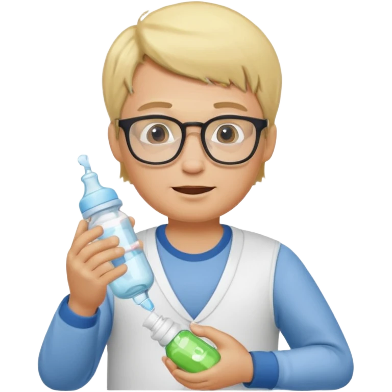 blonde man with glasses with baby bottle emoji