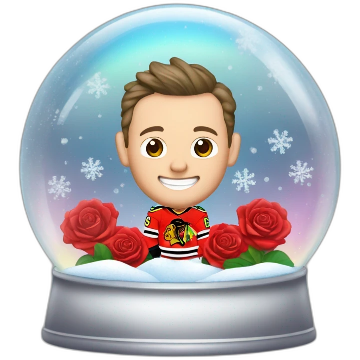 Jonathan Toews inside a rainbow snow globe with roses emoji