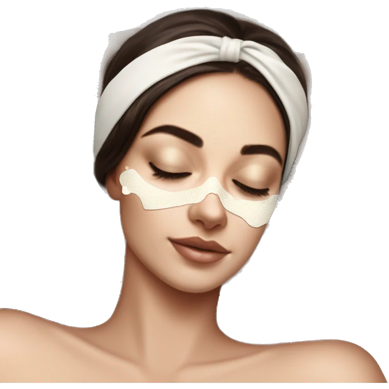 pretty brunette sleeping with cream coloured silk eyemask soft textures and ethereal glow emoji